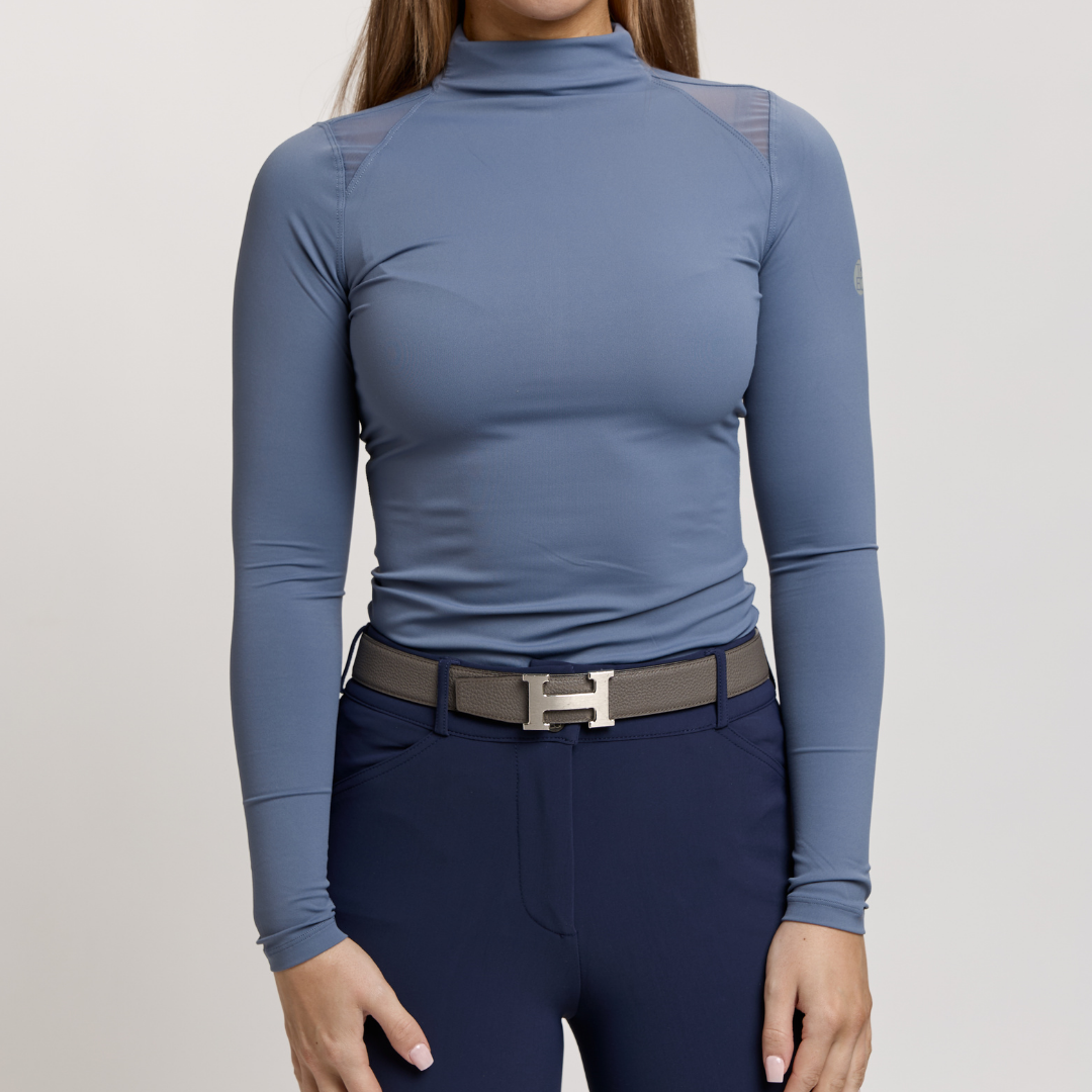 The 'CHLOE' High Collar Technical Top | Denim