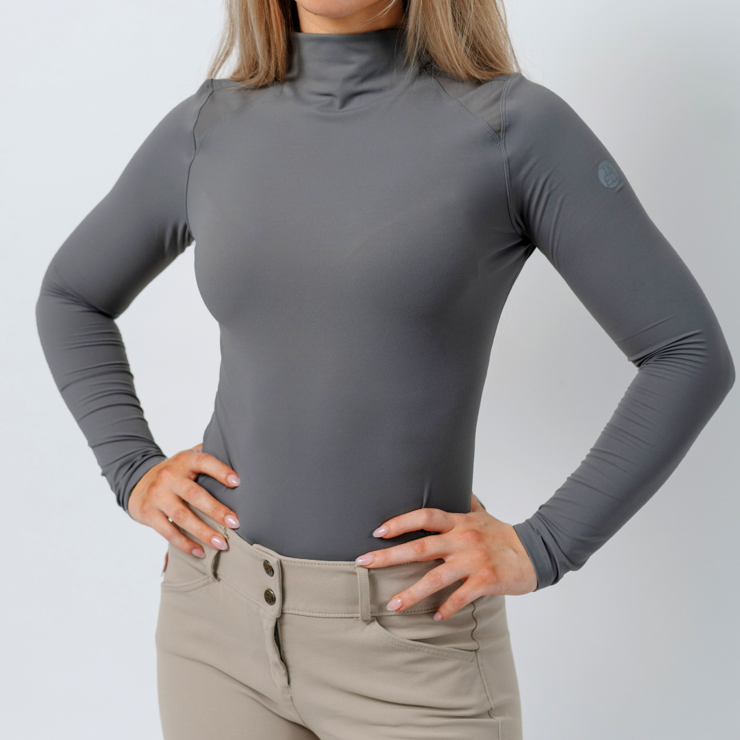The 'CHLOE' High Collar Technical Top | Slate