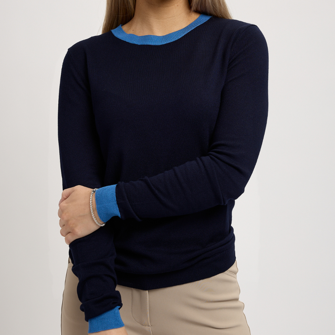 TKEQ ESSENTIAL™: Contrast Crewneck Sweater | Neptune