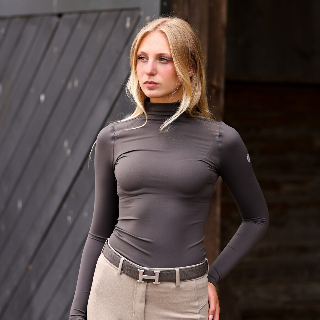 The 'CHLOE' High Collar Technical Top | Slate